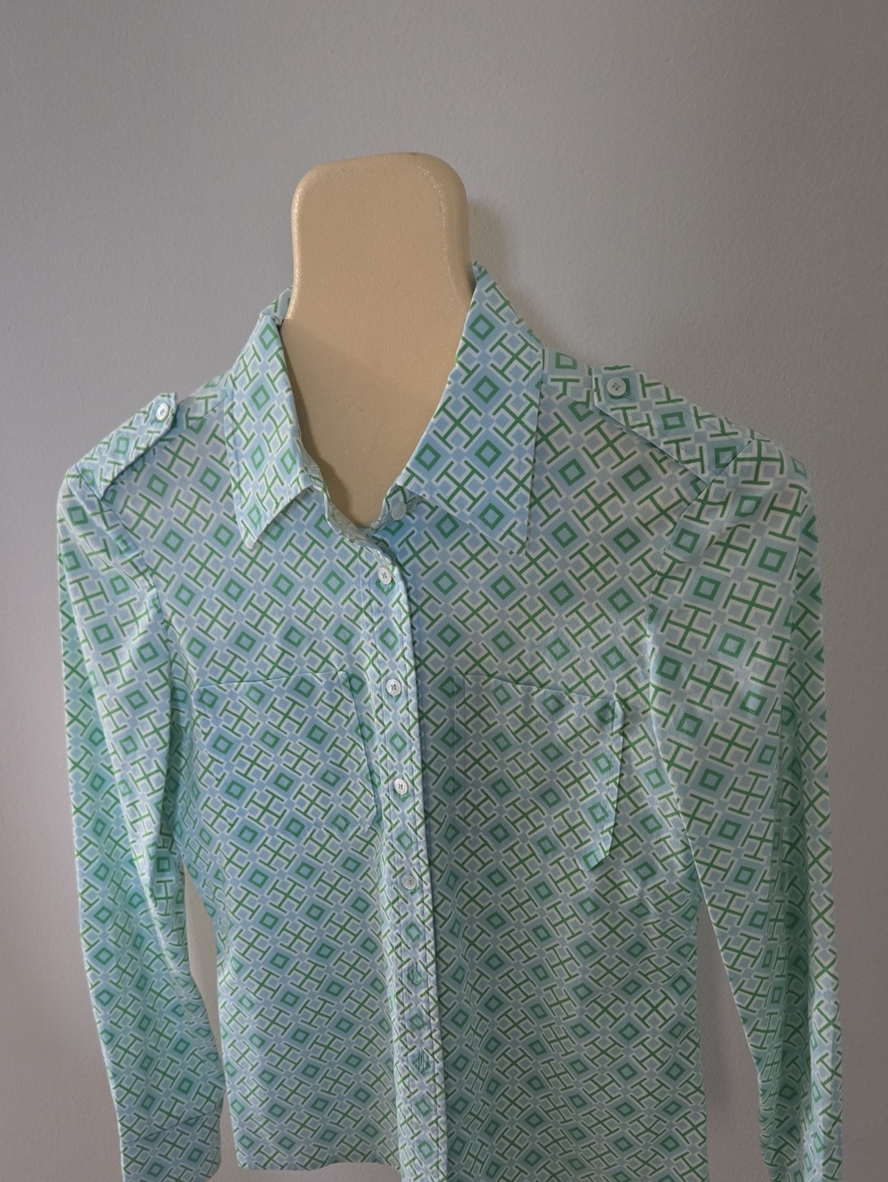 Tory Burch Mint Green Geometric Button-Down Shirt